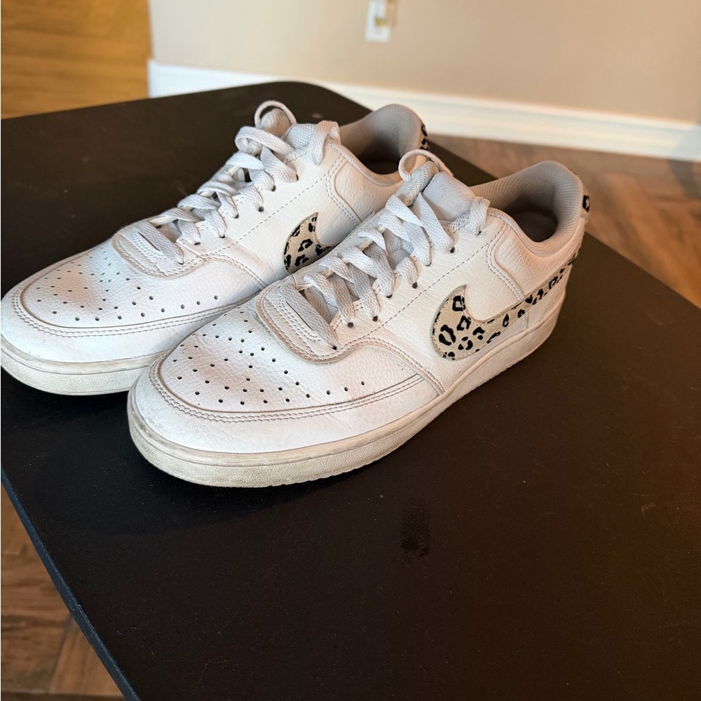 Nike White Sneakers with Leopard Print